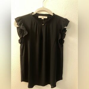 LOFT Black Gathered Keyhole Neck Blouse Size XS